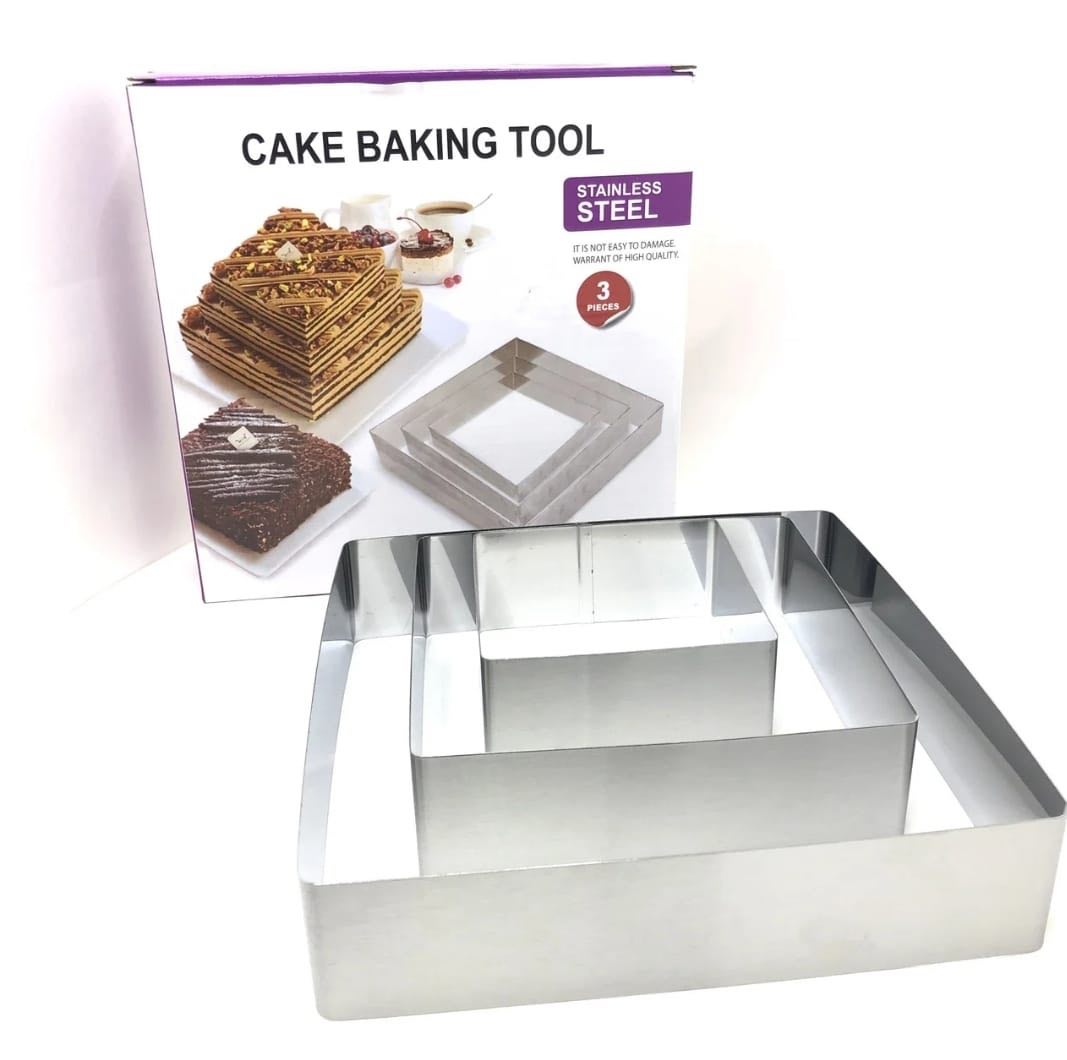 Набор металлических форм для выпечки Cake Baking Tool Квадрат 3шт оптом - Фото №2