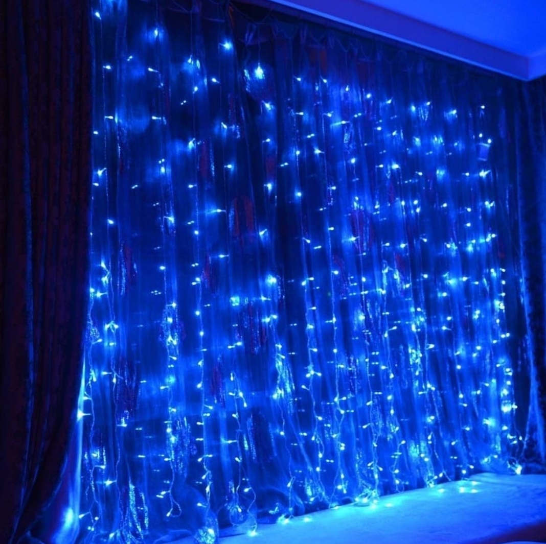 Светодиодная гирлянда - интерьерная штора 1,8х1,8 метра синяя оптом