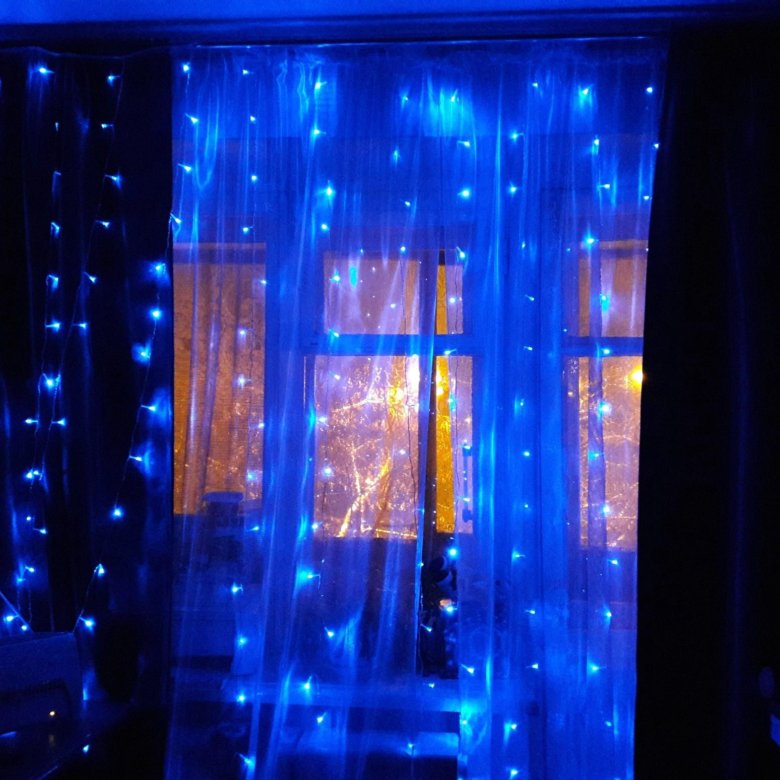 Светодиодная гирлянда - интерьерная штора 1,8х1,8 метра синяя оптом - Фото №3