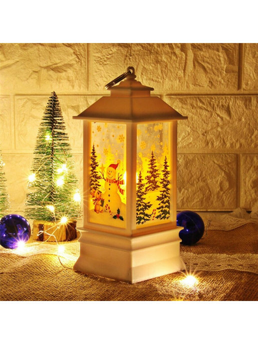 Декоративный новогодний фонарь елочная игрушка с подсветкой Снеговик и Рождественский Кролик оптом