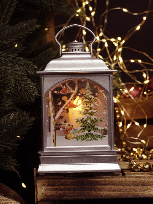 Декоративный новогодний фонарь елочная игрушка с подсветкой Рождественский Кролик и Ёлка оптом