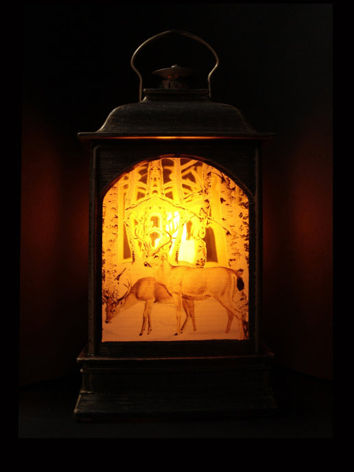 Декоративный новогодний фонарь елочная игрушка с подсветкой Два Рождественских Оленя оптом - Фото №2