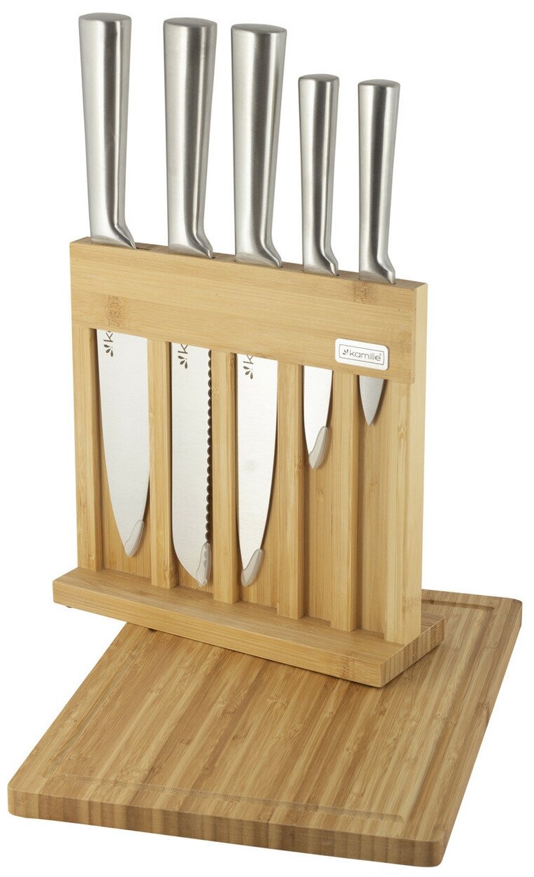 Набор кухонных ножей из нержавеющей стали на подставке Kamille KM-5168 (5 ножей + досточка) оптом - Фото №7