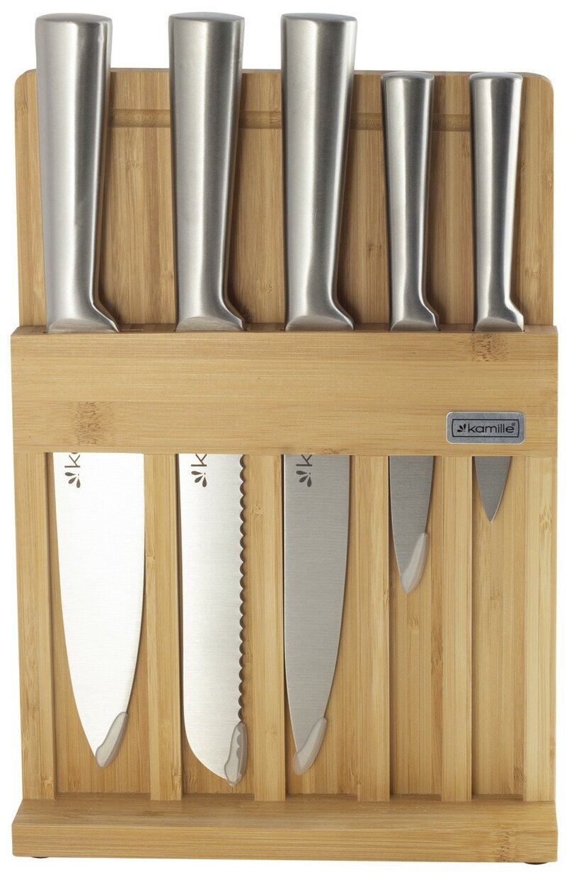 Набор кухонных ножей из нержавеющей стали на подставке Kamille KM-5168 (5 ножей + досточка) оптом - Фото №9