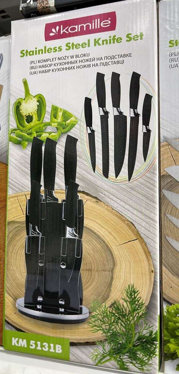 Набор кухонных ножей на подставке Kamille 5131B (5 ножей + подставка) оптом - Фото №2