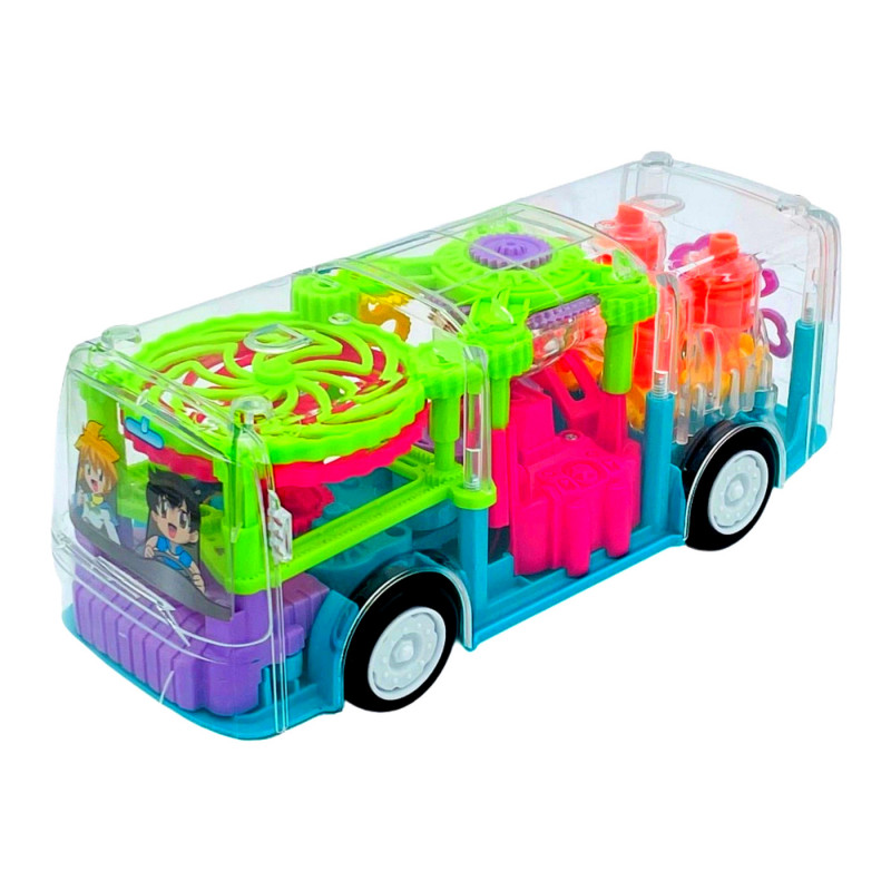Прозрачная и светящаяся машинка Автобус с музыкальными эффектами, движущимися шестеренками, переключением режимов Gear Light Bus оптом - Фото №5