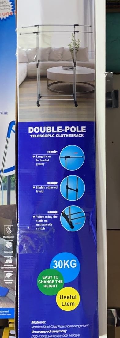 Вешалка напольная двойная на роликах для одежды Double-Pole Telescopic Clothes Rack 30кг оптом - Фото №3