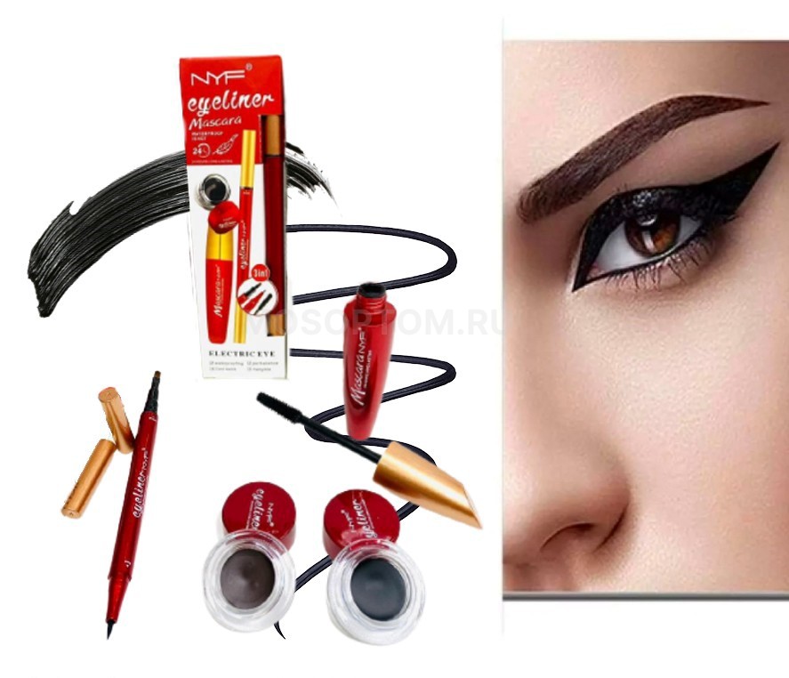 Набор для макияжа глаз NYF 3in1 Eyeliner, Mascara, помада для бровей Black оптом - Фото №2