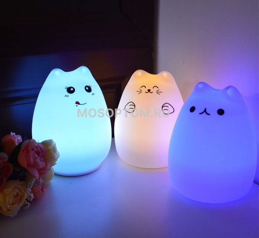 Силиконовый ночной светильник Котенок с 7-цветными лампами оптом - Фото №5