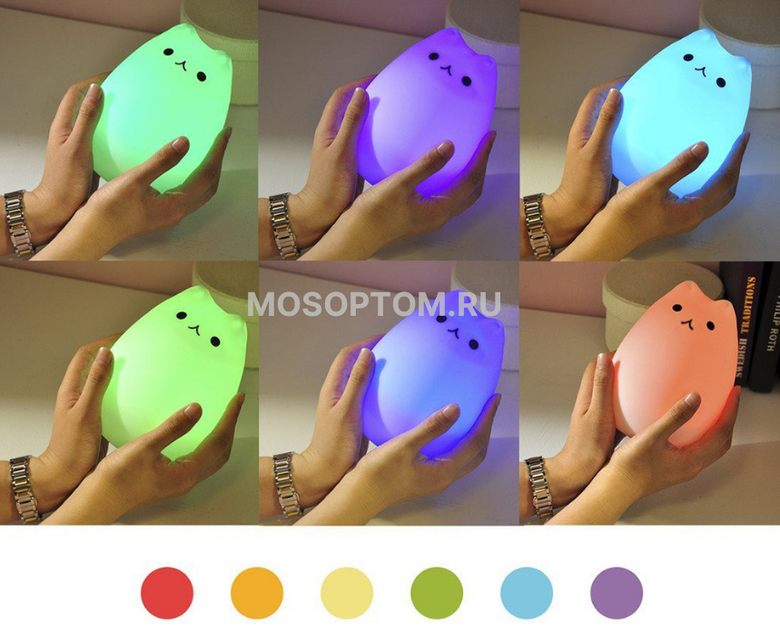 Силиконовый ночной светильник Котенок с 7-цветными лампами оптом - Фото №4