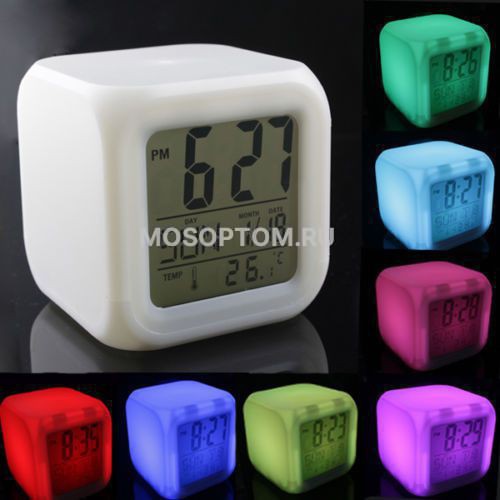 Часы-будильник "Светящийся Куб" с погодной станцией оптом