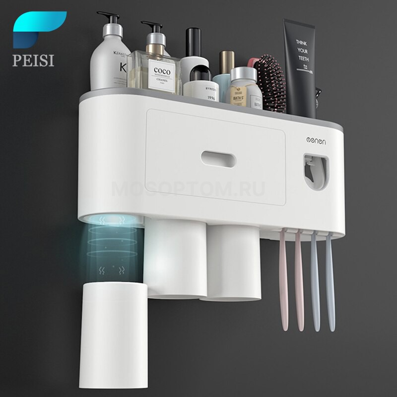 Мультифункциональный держатель для ванной с дозатором зубной пасты Fenon на 3 места оптом - Фото №5