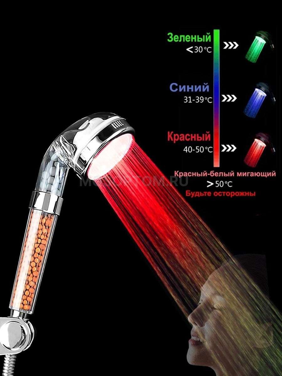 Лейка для душа с LED подсветкой по температуре воды оптом - Фото №3