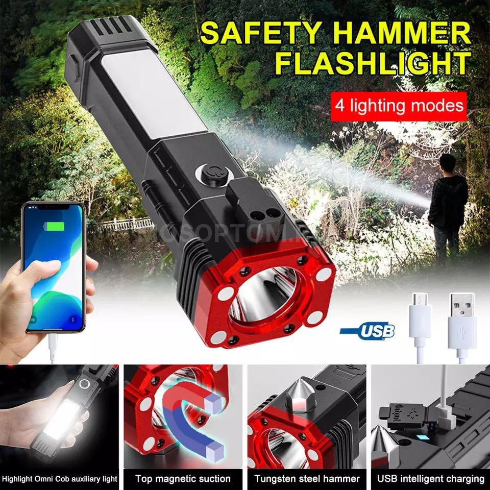 Многофункциональный фонарик LED Flashlight 1200mAh Waterproof Emergency Safety Hammer Working Light оптом - Фото №3