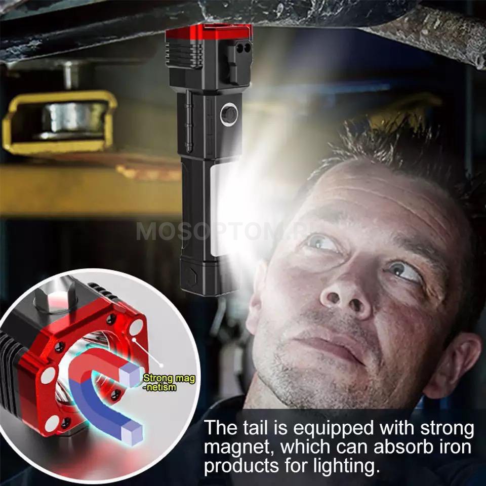 Многофункциональный фонарик LED Flashlight 1200mAh Waterproof Emergency Safety Hammer Working Light оптом - Фото №6