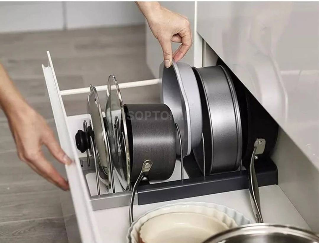 Раздвижной органайзер-держатель для кухонных крышек и кастрюль Expanding Cookware Organiser оптом