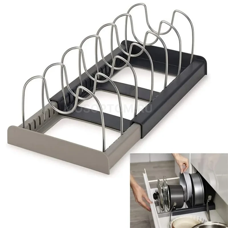 Раздвижной органайзер-держатель для кухонных крышек и кастрюль Expanding Cookware Organiser оптом - Фото №8