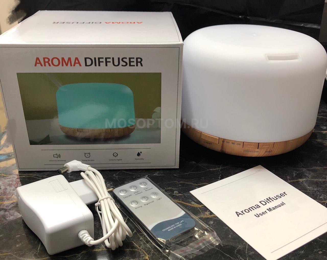 Ультразвуковой увлажнитель воздуха, аромадиффузор Aroma Diffuser с подсветкой 7 цветов, на деревянной подложке оптом - Фото №2