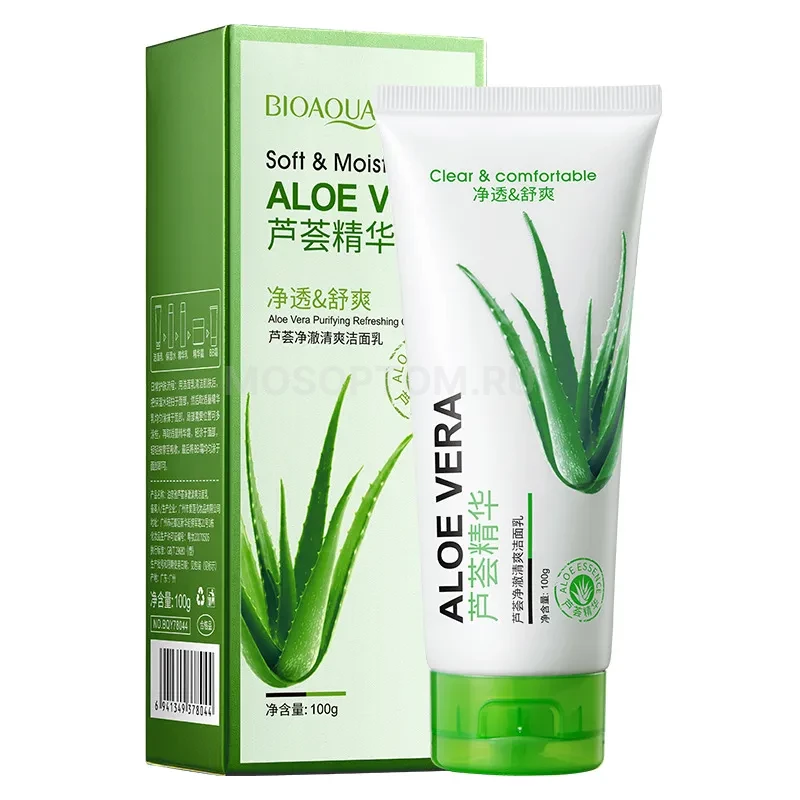 Пенка для умывания с экстрактом алое вера против воспаления кожи и акне BioAqua 92% Aloe Vera Moisturizing Facial Foam Cleanser 100мл оптом