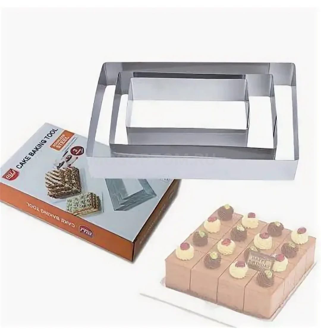 Набор металлических форм для выпечки Cake Baking Tool Прямоугольник 3шт оптом - Фото №3