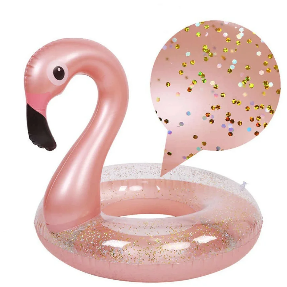 Детский надувной круг розовый Фламинго Flamingo с блёстками для плавания 90см оптом - Фото №2