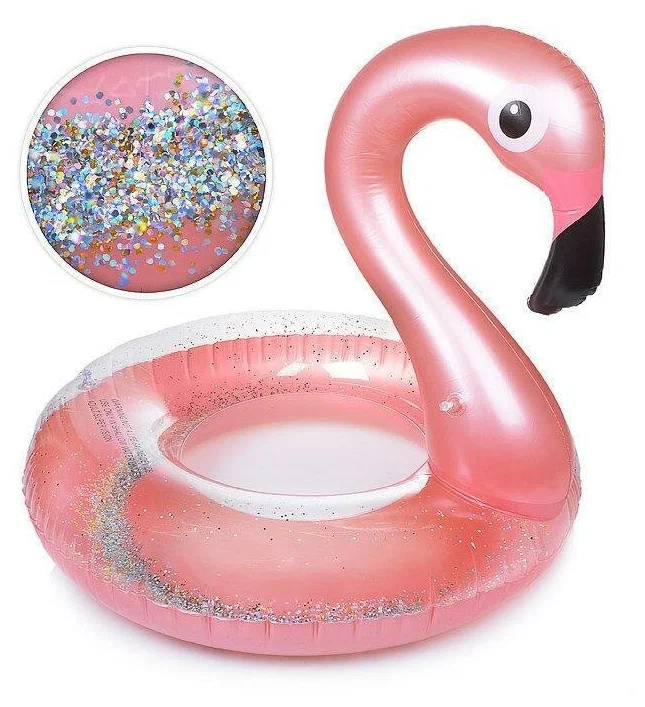 Детский надувной круг розовый Фламинго Flamingo с блёстками для плавания 90см оптом