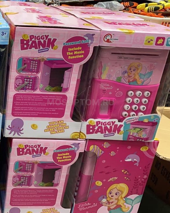 Копилка для монет и купюр Сейф с кодовым замком Piggy Bank розовый оптом - Фото №2