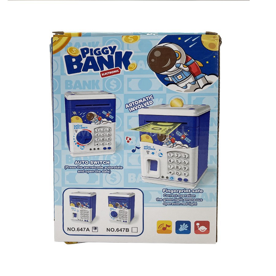 Копилка для монет и купюр Сейф с кодовым замком Piggy Bank голубой оптом - Фото №5