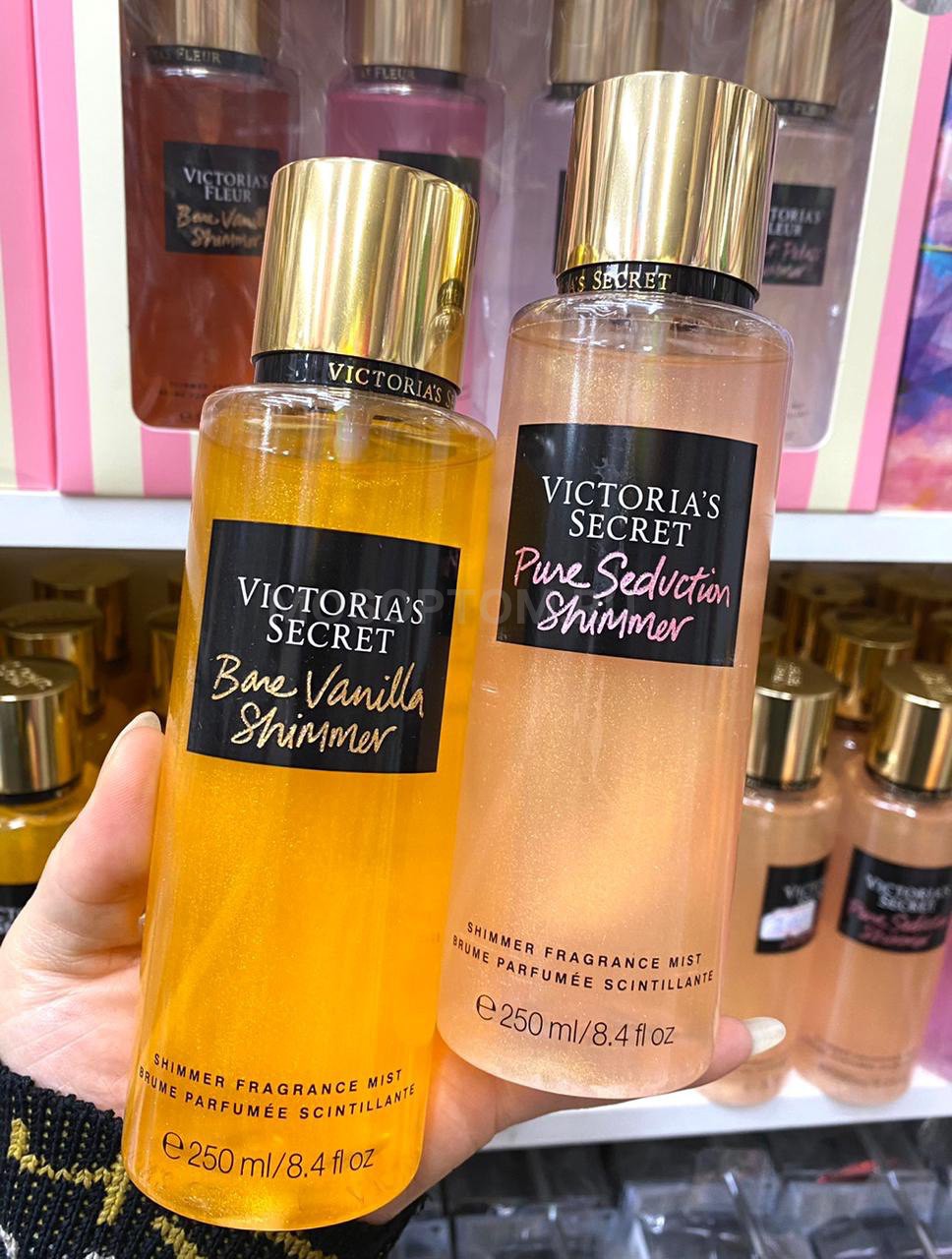 Набор из двух парфюмированных спреев с шиммером Victoria's Secret Bare Vanilla Shimmer и Pure Seduction Shimmer 250мл оптом - Фото №2