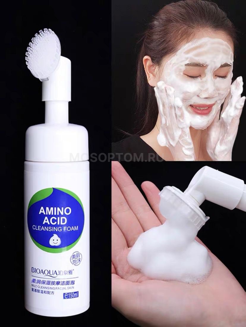 Пенка для умывания с аминокислотами и щеточкой Bioaqua Amino Acid Cleansing Foam 150мл оптом - Фото №2