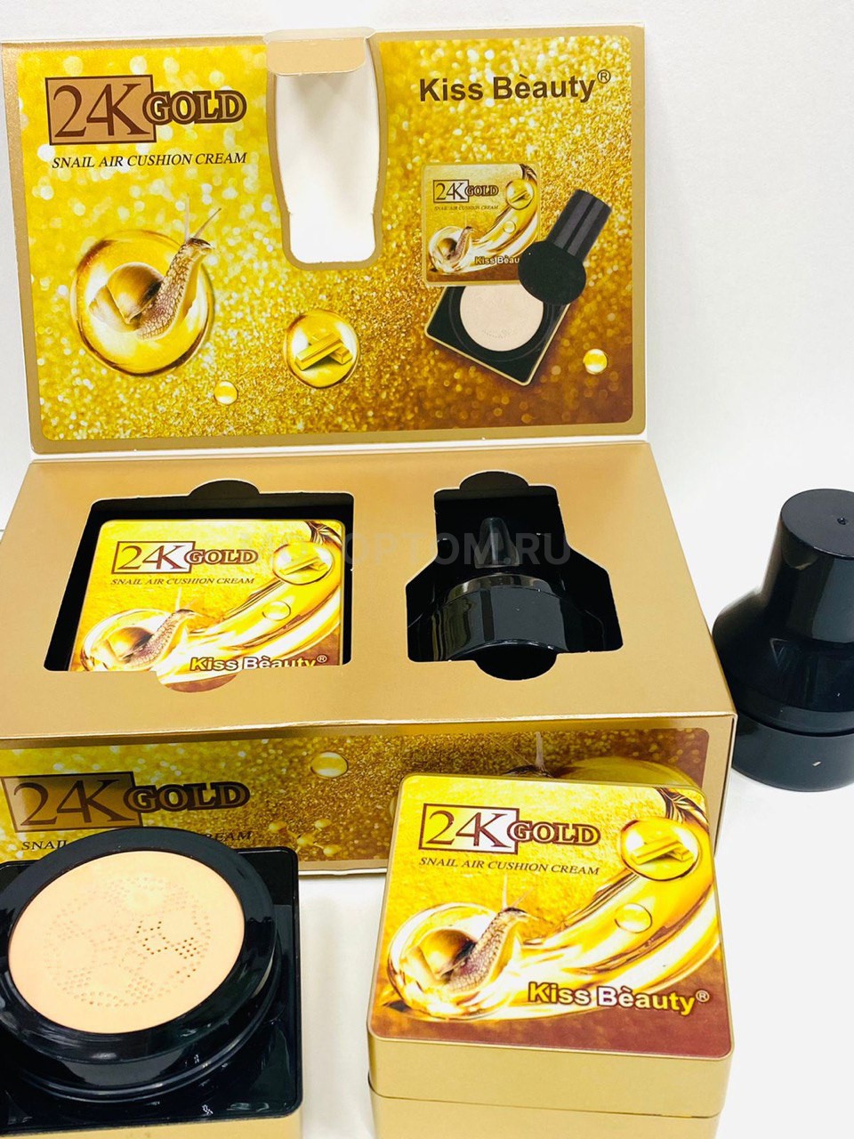 Кушон для лица с золотом и муцином улитки Kiss Beauty 24K Gold Snail Air Cushion Cream 20мл оптом - Фото №7