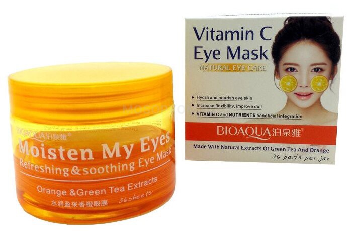Маски-патчи для глаз от темных кругов с витамином С BioAqua Vitamin C Eye Mask Moisten My Eyes 36шт оптом - Фото №3