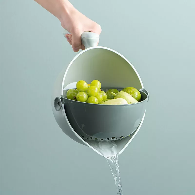 Двухслойный вращающийся дуршлаг-миска для мытья овощей и фруктов оптом - Фото №2