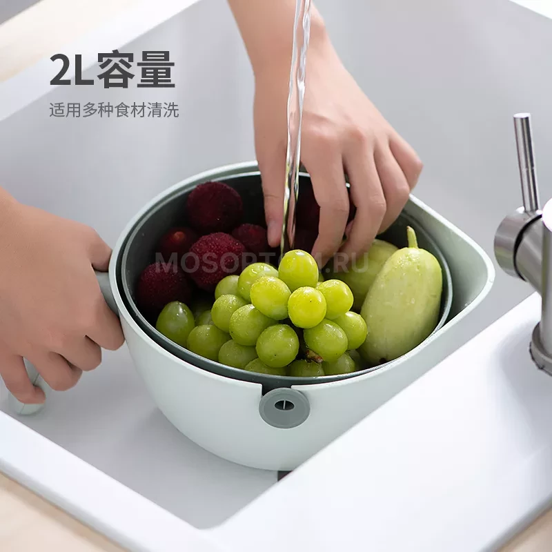 Двухслойный вращающийся дуршлаг-миска для мытья овощей и фруктов оптом - Фото №7
