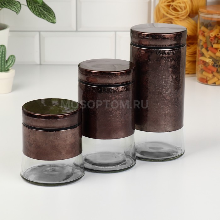 Набор емкостей для сыпучих продуктов Storage Jar Set 3шт 350/550/800мл оптом - Фото №2