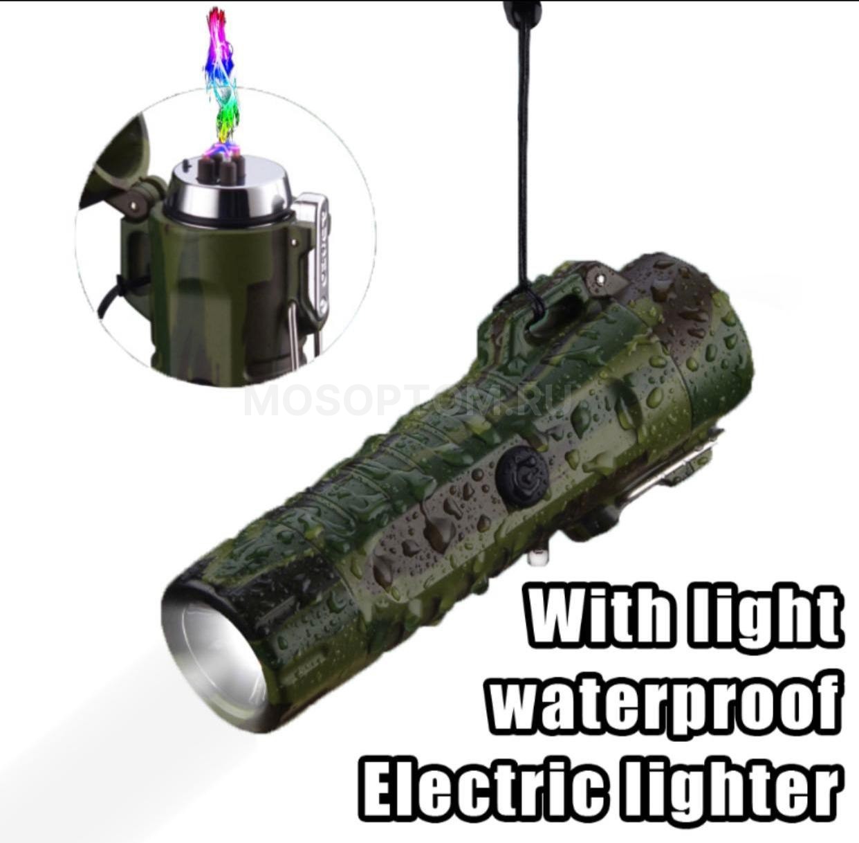 Зажигалка электронная USB с фонарем водонепроницаемым Lighter Flashlight Waterproof 7,5х3,5х13см оптом - Фото №5