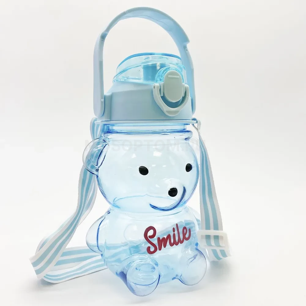 Бутылка для воды детская с трубочкой Smile Мишка 1000мл оптом