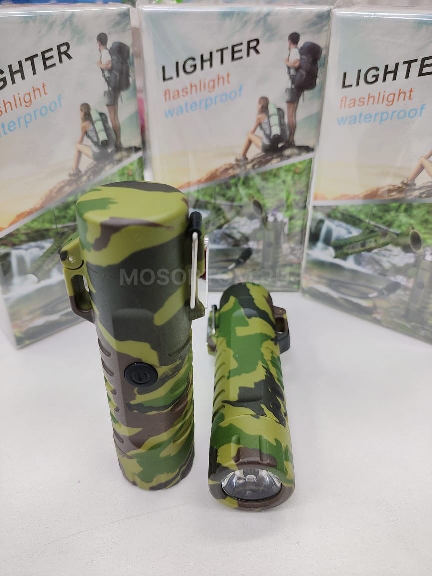 Зажигалка электронная USB с фонарем водонепроницаемым Lighter Flashlight Waterproof 7,5х3,5х13см оптом - Фото №8