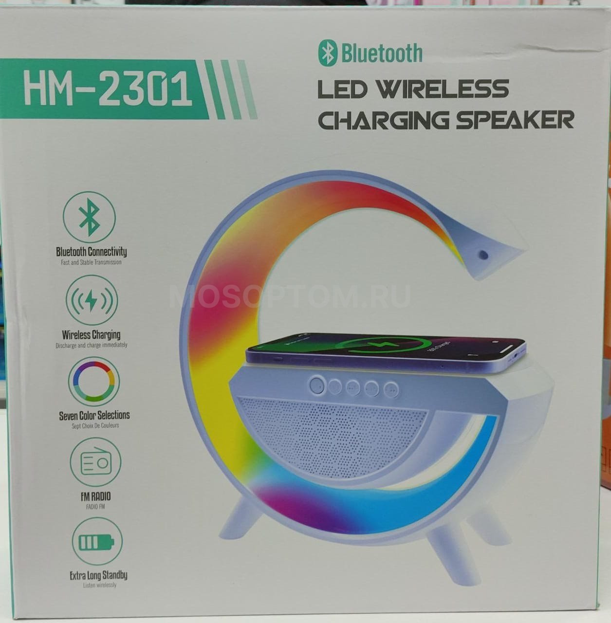 Настольная Bluetooth колонка с зарядным устройством LED Wireless Charging Speaker HM-2301 оптом - Фото №2