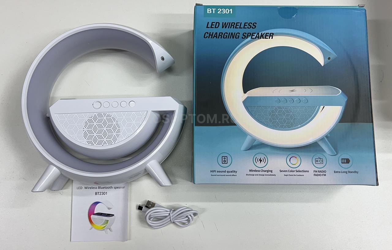 Настольная Bluetooth колонка с зарядным устройством и функцией ночника LED Wireless Charging Speaker BT2301 оптом - Фото №2