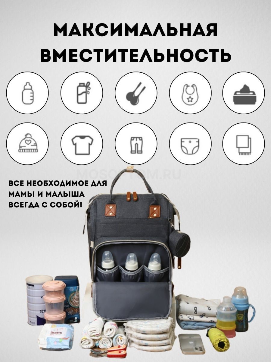 Многофункциональный рюкзак-органайзер для мам с USB портом оптом - Фото №3