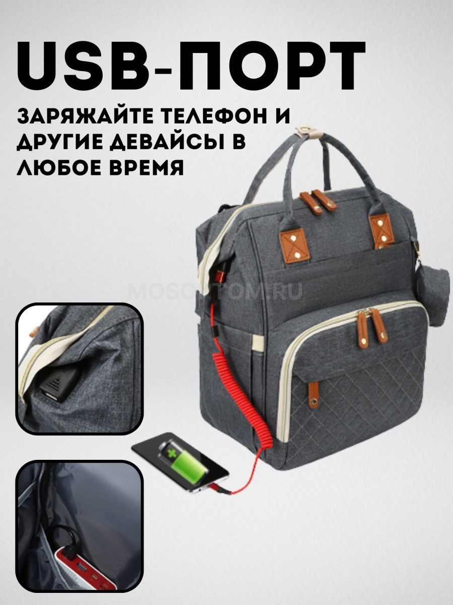 Многофункциональный рюкзак-органайзер для мам с USB портом оптом - Фото №4