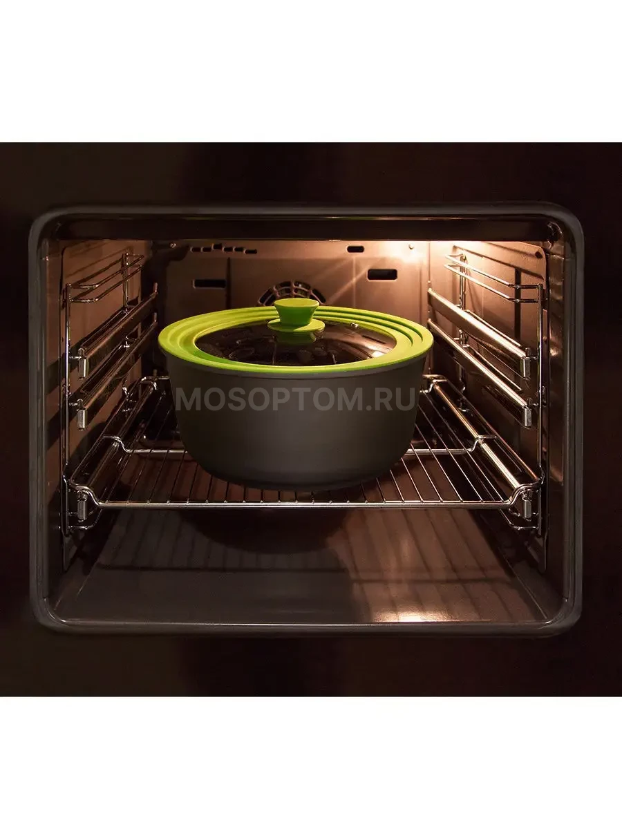 Умная универсальная силиконовая крышка AxWild для трёх размеров посуды 24,26,28 зеленая оптом - Фото №3