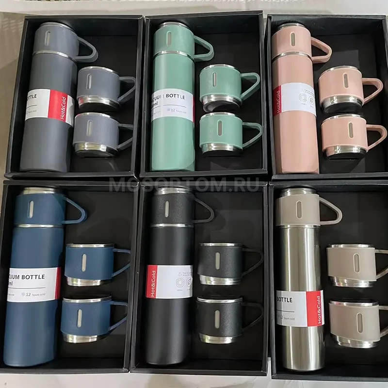 Набор термос с тремя кружками Vacuum Flask Set 500мл оптом - Фото №8