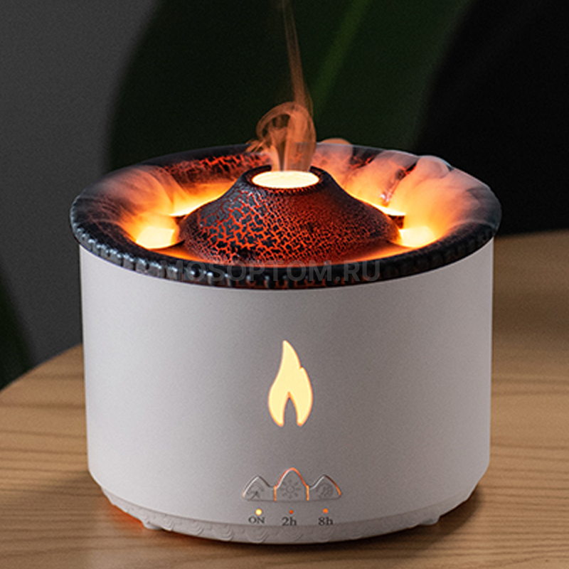 Аромадиффузор-увлажнитель воздуха с имитацией пламени Вулкан Flame Aroma Diffuser белый оптом - Фото №3