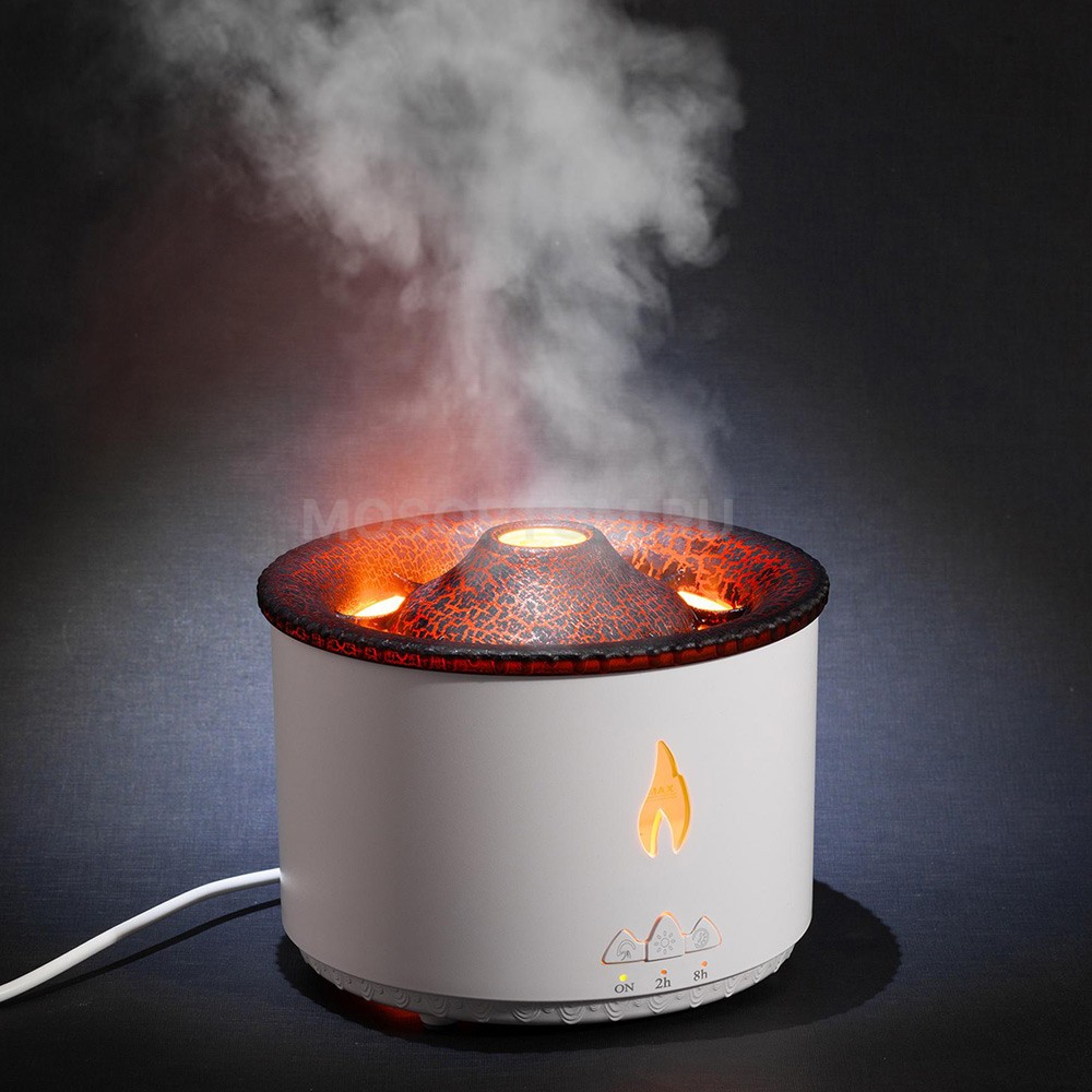 Аромадиффузор-увлажнитель воздуха с имитацией пламени Вулкан Flame Aroma Diffuser белый оптом - Фото №4