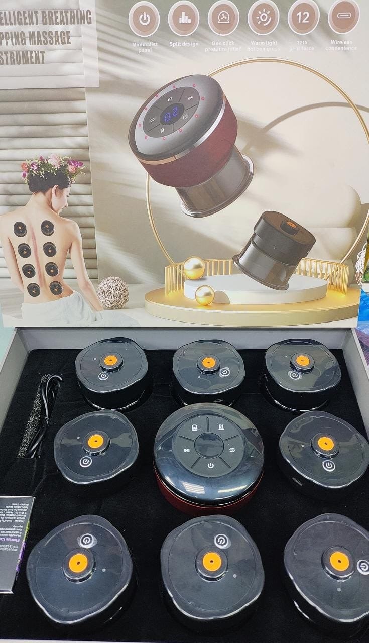 Набор вакуумных электробанок Гуаша для массажа Intelligent Breathing Cupping Massage Instrument оптом - Фото №2
