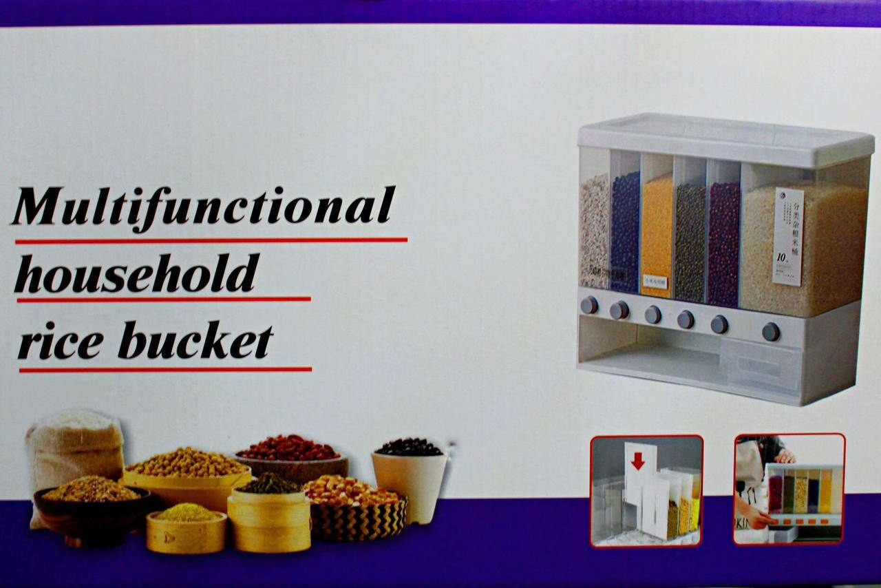 Многосекционный контейнер с дозатором для хранения сыпучих продуктов и круп Multifunctional Household Rice Bucket оптом