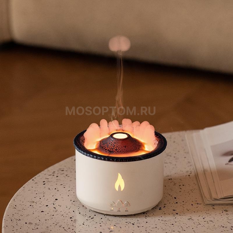 Аромадиффузор-увлажнитель воздуха с имитацией пламени Вулкан Flame Aroma Diffuser белый оптом - Фото №9