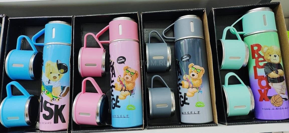 Набор детский термос с тремя кружками Vacuum Flask Set оптом - Фото №2